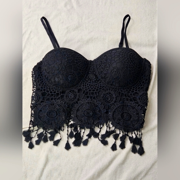 Lace Spaghetti Straps Golden Zipper Top - Picture 1 of 6